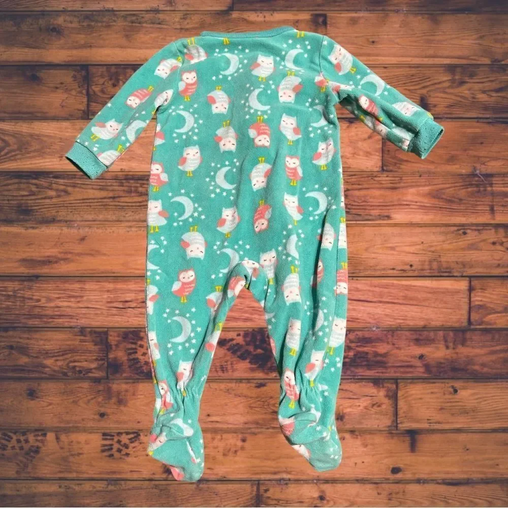 5‎ for $25🔥Baby Girls 6M Carter's Teal Owl Fleece Footsie Sleeper Jumpsuit